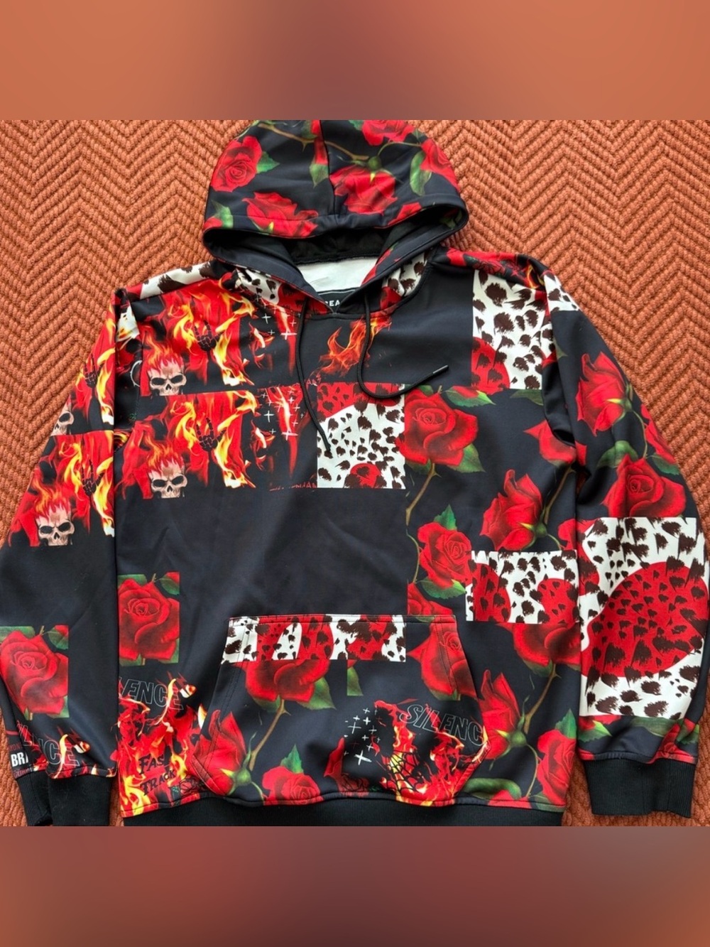 Reason Black Hoodie with Red Rose Print